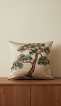 Silk-Embroidered Pine Motif Cushion Cover